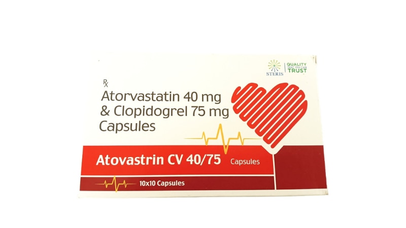 ATOVASTRIN CV 40/75Atorvastatin (40mg), Clopidogrel (75mg)ATOVASTRIN CV 40/75 combines Atorvastatin (40mg) and Clopidogrel (75mg) for dual action against cholesterol and platelet aggregation. It's used in preventing heart attacks and strokes. Regular monitoring of liver function and blood counts is recommended.