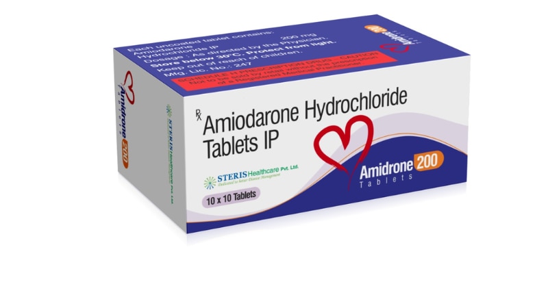 AMIDRONE 200Amiodarone (200mg)AMIDRONE 200, containing Amiodarone (200mg), is a highly effective antiarrhythmic medication designed to stabilize heart rhythms. It's particularly crucial for patients with potentially fatal arrhythmias where other treatments might have failed.Uses:This medication is primarily used to treat severe ventricular arrhythmias such as ventricular tachycardia and ventricular fibrillation. It is also effective against atrial fibrillation and other serious supraventricular arrhythmias that do not respond to other medications.Dosage:Treatment typically starts with a high initial dose ranging from 800 to 1600 mg daily for 1 to 3 weeks until a response is achieved, followed by a gradual reduction to maintenance levels of 200 to 400 mg per day as directed by a healthcare provider.Side Effects:Common side effects of AMIDRONE 200 include nausea, fatigue, and tremors. Serious potential side effects involve lung and liver toxicity, vision issues, and skin changes. Long-term use may lead to thyroid dysfunction or neurological effects.Precautions:Patients on AMIDRONE 200 should have regular monitoring of heart function, liver enzymes, lung function, and thyroid function tests. This medication should be used with caution in combination with other drugs that can affect the heart rhythm. Patients should avoid grapefruit juice and excessive sunlight due to interactions and increased risk of sunburn.Conclusion:AMIDRONE 200 is a cornerstone in the management of severe arrhythmias, requiring careful oversight and regular follow-ups to manage its complex side effect profile effectively. It's vital for patients to maintain close communication with their healthcare providers to ensure safe and effective treatment.