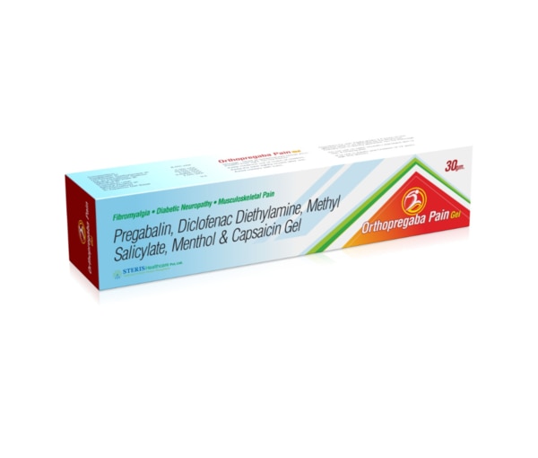 ORTHOPREGABA GEL Pregabalin, Diclofenac, Methyl Salicylate, Menthol & Capsaicin GelIntroductionORTHOPREGABA GEL is a specialized topical gel formulated to provide effective relief from pain and inflammation associated with musculoskeletal and neuropathic conditions. This unique combination of Pregabalin, Diclofenac, Methyl Salicylate, Menthol, and Capsaicin works synergistically to offer fast-acting and long-lasting pain relief. Ideal for conditions such as arthritis, muscle strains, sprains, and nerve pain, ORTHOPREGABA GEL is an essential addition to your pain management regimen.Key Ingredients and Their BenefitsPregabalinNeuropathic Pain Relief: Pregabalin is an anticonvulsant and analgesic that helps alleviate neuropathic pain by modulating nerve signals.Reduces Pain Transmission: It inhibits certain neurotransmitters involved in pain transmission, providing relief from nerve-related pain.DiclofenacAnti-Inflammatory: Diclofenac is a potent NSAID that reduces inflammation and swelling, making it effective for treating conditions like arthritis and muscle injuries.Pain Relief: It provides significant relief from pain by inhibiting the production of prostaglandins, which are responsible for inflammation and pain.Methyl SalicylateCounter-Irritant: Methyl Salicylate acts as a counter-irritant, providing a warming sensation that helps distract from deeper pain.Pain Relief: It penetrates the skin to provide relief from muscle and joint pain.MentholCooling Effect: Menthol provides a cooling sensation that soothes and reduces pain in the affected area.Analgesic: It acts as a mild analgesic, helping to alleviate pain and discomfort.CapsaicinPain Modulation: Capsaicin reduces the intensity of pain signals in the body by depleting substance P, a neurotransmitter involved in pain sensation.Long-Lasting Relief: Regular use can provide long-lasting pain relief by reducing the sensitivity of pain receptors.Benefits of ORTHOPREGABA GELComprehensive Pain Relief: The combination of ingredients in ORTHOPREGABA GEL provides comprehensive relief from various types of pain, including neuropathic, inflammatory, and musculoskeletal pain.Reduces Inflammation: Diclofenac effectively reduces inflammation and swelling, promoting faster recovery from injuries and chronic conditions.Soothes and Cools: Menthol provides an immediate cooling effect that soothes the affected area, while Methyl Salicylate offers a warming sensation for deeper pain relief.Neuropathic Pain Management: Pregabalin specifically targets neuropathic pain, making this gel effective for conditions involving nerve pain.Long-Lasting Relief: Capsaicin offers sustained pain relief by reducing the sensitivity of pain receptors with regular use.How to UseDirectionsClean the Area: Ensure the affected area is clean and dry before application.Apply the Gel: Squeeze a small amount of ORTHOPREGABA GEL onto your fingers and apply it to the affected area.Massage Gently: Gently massage the gel into the skin using circular motions until fully absorbed.Frequency: Apply 2-3 times daily or as directed by your healthcare provider.PrecautionsAvoid Sensitive Areas: Do not apply the gel to broken skin, open wounds, or sensitive areas such as the eyes, mouth, or mucous membranes.Wash Hands: Wash your hands thoroughly after applying the gel to avoid accidental contact with sensitive areas.Consult a Healthcare Provider: If you are pregnant, nursing, or have any pre-existing medical conditions, consult a healthcare provider before using this product.For further information: EMAIL: info@sterispharma.com / contact@sterispharma.com CALL/WHATSAPP: 7877551268, 7849827488 Order NOWhttps://www.sterisonline.com/product/orthopregaba-gel-133948