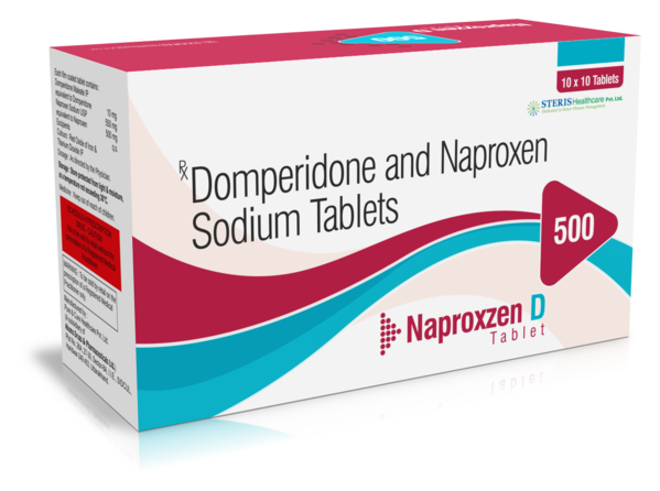 NAPROXZEN D 500 Naproxen (500mg), Domperidone SR (30mg)IntroductionNAPROXZEN D 500 is a combination medication that includes Naproxen (500mg) and Domperidone SR (30mg). This formulation combines the potent anti-inflammatory and pain-relieving properties of Naproxen with the gastrointestinal benefits of Domperidone. It is designed to provide effective pain management while minimizing gastrointestinal discomfort, making it an ideal choice for individuals who need strong pain relief without the common side effects associated with NSAIDs.Key Ingredients and Their BenefitsNaproxen (500mg)Anti-Inflammatory: Naproxen is a powerful NSAID that effectively reduces inflammation, making it suitable for treating conditions such as arthritis, tendonitis, and bursitis.Pain Relief: It provides significant relief from moderate to severe pain associated with musculoskeletal conditions, headaches, and menstrual cramps by inhibiting the production of prostaglandins.Antipyretic: Naproxen helps lower fever by acting on the body's temperature-regulating center in the brain.Domperidone SR (30mg)Antiemetic: Domperidone helps prevent nausea and vomiting by blocking dopamine receptors in the gut and the chemoreceptor trigger zone.Gastrointestinal Motility: It enhances gastric motility and accelerates gastric emptying, reducing discomfort from bloating and indigestion.Improves Absorption: By improving gastrointestinal motility, Domperidone helps in the better absorption of Naproxen, enhancing its efficacy.Benefits of NAPROXZEN D 500Effective Pain Management: Combines the pain-relieving properties of Naproxen with the gastrointestinal benefits of Domperidone to manage pain effectively while reducing the risk of nausea and vomiting.Reduces Inflammation: Naproxen's anti-inflammatory properties help reduce swelling, redness, and discomfort in affected areas.Prevents Nausea and Vomiting: Domperidone helps prevent the gastrointestinal side effects often associated with NSAID use, ensuring better tolerance.Improves Gastrointestinal Comfort: Enhances gastric motility and reduces symptoms of bloating and indigestion.Versatile Use: Suitable for treating a variety of conditions, including arthritis, menstrual cramps, tendonitis, and other inflammatory disorders.Dosage and AdministrationDosageRecommended Dosage: The typical dosage of NAPROXZEN D 500 is one tablet taken one to two times daily, depending on the severity of the condition and the patient's response to treatment. The exact dosage should be determined by a healthcare provider.AdministrationOral Use: Swallow the tablet whole with a full glass of water. It is best taken with food or milk to reduce the risk of gastrointestinal discomfort.Consistency: For optimal results, take NAPROXZEN D 500 at the same time each day as prescribed by your healthcare provider.For further information: EMAIL: info@sterispharma.com / contact@sterispharma.com CALL/WHATSAPP: 7877551268, 7849827488 Order NOWhttps://www.sterisonline.com/product/naproxzen-d-500-133980