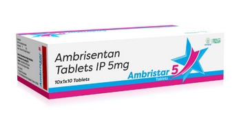 AMBRISTAR 5 Ambrisentan (5mg)AMBRISTAR 5 contains Ambrisentan 5mg, a medication used to treat pulmonary arterial hypertension (PAH). It works by relaxing blood vessels in the lungs, improving blood flow, and reducing the heart's workload. This helps alleviate symptoms such as shortness of breath and fatigue, enhancing exercise capacity. Common side effects include headache, nasal congestion, and flushing. It is crucial to follow your healthcare provider's instructions regarding dosage and usage. Consult your doctor before starting or stopping AMBRISTAR 5 to ensure it is safe and effective for your condition.