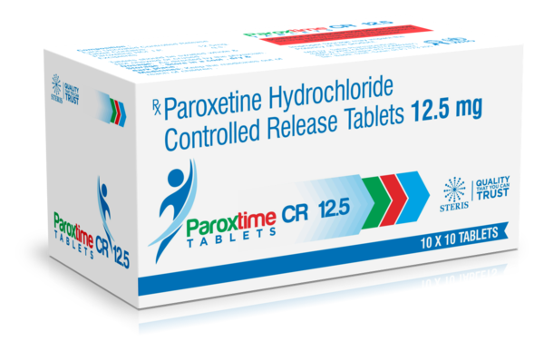PAROXTIME CR 12.5 Paroxetine 12.5 mgPAROXTIME CR 12.5 is a controlled-release tablet that contains 12.5 mg of Paroxetine, a selective serotonin reuptake inhibitor (SSRI). It is primarily prescribed to treat a variety of psychological disorders including depression, anxiety disorders, and obsessive-compulsive disorder (OCD). The controlled-release formula ensures a steady release of medication into the body, helping to maintain consistent blood levels throughout the day. This can lead to a reduction in side effects and an improvement in symptom management. Patients are advised to use this medication under the guidance of a healthcare provider, as it may have side effects such as nausea, drowsiness, and changes in appetite.