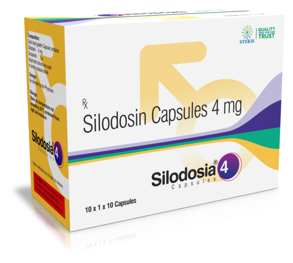 SILODOSIA 4Silodosin (4mg)Silodosia 4 contains Silodosin in 4mg strength. Silodosin is an alpha-1 adrenergic receptor antagonist used to treat symptoms of benign prostatic hyperplasia (BPH). It works by relaxing the muscles in the prostate and bladder neck, improving urine flow and reducing symptoms like frequent or difficult urination.Medication Name: Silodosia 4Active Ingredient: Silodosin (4mg)Medical Use: Treats symptoms of benign prostatic hyperplasia (BPH)Mechanism of Action: Blocks alpha-1 adrenergic receptors, relaxing prostate and bladder neck musclesDosage Strength: 4mgAdministration: Oral, usually once dailyCommon Side Effects: Dizziness, headache, retrograde ejaculationPrecautions: Caution in patients with low blood pressure or liver problemsContraindications: Avoid in patients with severe kidney impairment or allergy to SilodosinInteractions: May interact with blood pressure medications, caution with other alpha-blockersSilodosia 4 is generally well-tolerated but should be used with caution in certain patient populations. Always follow your healthcare provider's instructions for proper use and dosage. For further information:Email: info@sterispharma.com / contact@sterispharma.comCall/WhatsApp: 7877551268, 7849827488ORDER Now: https://www.sterisonline.com/product/silodosia-4-133504