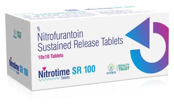 NITROTIME SR 100 Nitrofurontoin(100mg) SRNitrofurantoin SR 100 is a sustained-release formulation of nitrofurantoin, an antibiotic used to treat urinary tract infections (UTIs). It belongs to the class of nitrofuran antibiotics and works by interfering with the growth of bacteria, particularly those causing UTIs.Uses:Urinary Tract Infections (UTIs): Nitrofurantoin SR 100 is effective against UTIs caused by susceptible strains of bacteria. It is commonly prescribed for uncomplicated lower UTIs.How It Works:Nitrofurantoin SR 100 works by inhibiting bacterial cell wall synthesis, DNA, RNA, and protein synthesis in susceptible bacteria, leading to their death. Its sustained-release formulation allows for extended drug action, reducing the frequency of dosing.Dosage and Administration:The typical dosage for adults is one Nitrofurantoin SR 100 tablet (100mg) taken orally twice daily with food or milk to reduce stomach upset.Follow your healthcare provider's instructions regarding dosage and duration of treatment.Swallow the tablet whole; do not crush or chew it.Complete the full course of medication as prescribed, even if symptoms improve before the course is finished.Precautions:Inform your healthcare provider about any allergies or medical conditions before taking Nitrofurantoin SR 100.Avoid alcohol consumption during treatment with Nitrofurantoin as it may increase the risk of side effects.Use caution if you have kidney problems, as dose adjustment may be necessary.Monitor for signs of allergic reactions or severe side effects and seek medical attention if they occur.Side Effects:Common side effects of Nitrofurantoin SR 100 may include:NauseaVomitingDiarrheaHeadacheDizzinessSkin rashStorage:Store Nitrofurantoin SR 100 at room temperature away from moisture, heat, and light. Keep out of reach of children.Conclusion:Nitrofurantoin SR 100 is a valuable antibiotic for treating UTIs, providing effective relief with its sustained-release formulation and manageable side effect profile when used as directed under medical supervision. For further information:Email: info@sterispharma.com / contact@sterispharma.comCall/WhatsApp: 7877551268, 7849827488ORDER Now: https://www.sterisonline.com/product/nitrotime-sr-100-133497