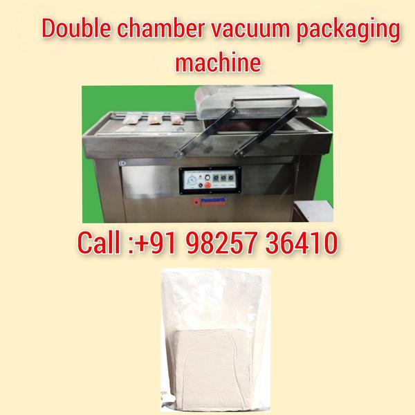 Double chamber vacuum packing machine for flour, Atta