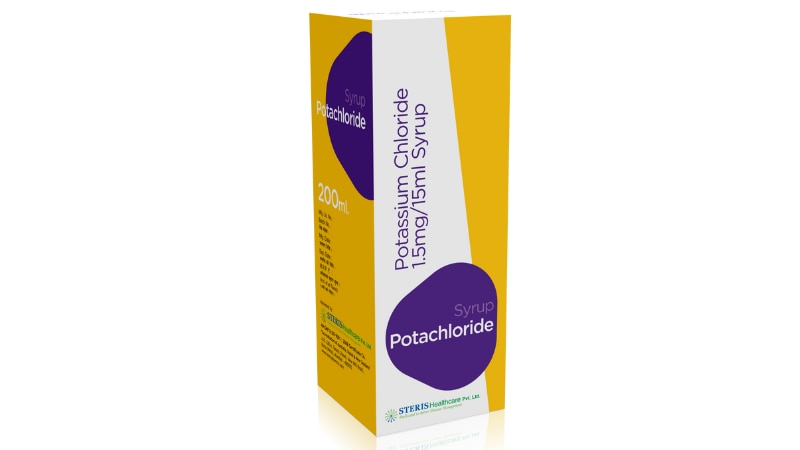 POTACHLORIDE SYP Potassium Chloride (1.5mg/15ml syrupPOTACHLORIDE SYP is a potassium supplement containing Potassium Chloride at a concentration of 1.5mg per 15ml syrup. It is commonly used to replenish potassium levels in individuals with low potassium due to various conditions like dehydration, diuretic use, or certain medical disorders. This supplement helps maintain proper nerve function, muscle contractions, and heart rhythm. It is available in syrup form for easy administration, typically prescribed by healthcare providers to address potassium deficiencies effectively.For further information:Email: info@sterispharma.com / contact@sterispharma.comCall/WhatsApp: 7877551268, 7849827488ORDER Now: https://www.sterisonline.com/product/potachloride-syp-133798