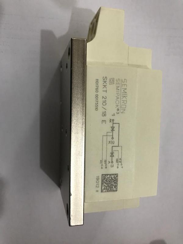 THYRISTOR THYRISTOR MODULE SKKT 210/18E MAKE: SEMIKRON (210 Amp- 1800 V)The SKKT 210/18E SEMIKRON MODULE, offered by SAS Power Semiconductor Devices, is a high-performance component ideal for controlling power in industrial applications. With a current rating of 210A and a voltage rating of 1800V, this thyristor is engineered for reliability and efficiency. It features robust construction, ensuring durability in demanding environments. The SKKT 210/18E is designed for seamless integration into power control systems, providing precise control and improved performance. SAS Power Semiconductor Devices guarantees top quality and excellent service, making it a trusted choice for your power semiconductor needs.We