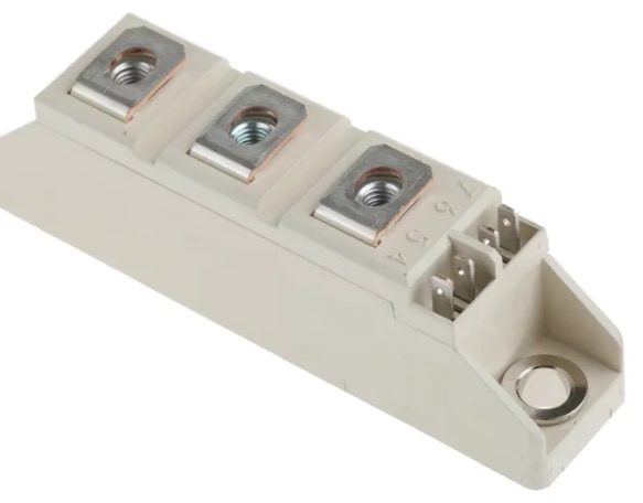 THYRISTOR THYRISTOR MODULE SKKT 106B 16E MAKE: SEMIKRON (106 Amp- 1600 V)1. The SKKT 106B 16E SEMIKRON MODULE, offered by SAS Power Semiconductor Devices, is a high-performance component ideal for controlling power in industrial applications.2. With a current rating of 106A and a voltage rating of 1600V, this thyristor is engineered for reliability and efficiency. 3. It features robust construction, ensuring durability in demanding environments. 4. The SKKT 106B 16E is designed for seamless integration into power control systems, providing precise control and improved performance. 5. SAS Power Semiconductor Devices guarantees top quality and excellent service, making it a trusted choice for your power semiconductor needs.We