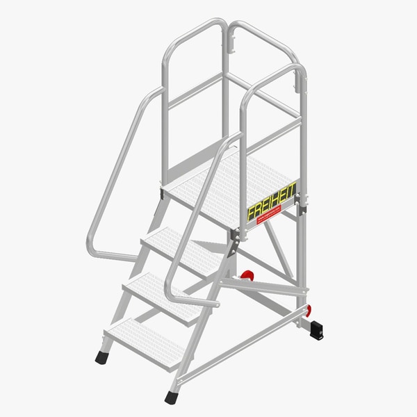 Custom Made modular solution for flexible or stationary application: extendable from a step stool to a complete work platform in various heights.Comfortable ascent through treads steps a dept of 200 mm.Standing platform: 600 mm × 800 mmGuard rail height: 1.00 m4 sprung swivel castors with lock on requestHand rail from 1.00 m platform heightReplaceable plastic ladder feetAvailable in 2 Steps, 3 Steps & 4 StepsMax. load 150 kgTwo crossbeams for safety and stabilityAnti-slip stepsLarge platformThree sided platform railing, 1 m high, with knee and foot railEN 131-7