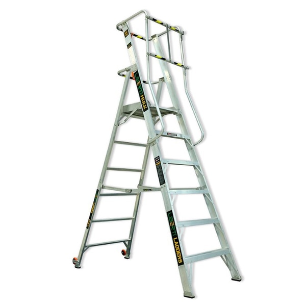 Product FeaturesStiles manufactured from High Grade Aluminium AlloyWork hands free in comfort from fully enclosed large platformExtra Large platform with 360° guardrail on all four sides gives you stability and freedom to move so you can work efficiently, ergonomically and safely facing any directionSecure handrails for climbing up and downWide steps for comfort and securityHeel-to toe foot support on wide platformEasy to move with optional full set spring loaded wheelsThe Hulk is also available with Wheel Kit Casters, making it even easier to move the Ladder from place to place even while it is fully deployed.Aluminium Hulk Ladder features full bracing and a full set of rear horizontals.Available in Heights From 2, 4, 6, 8, 10, 12, 14 Ft PlatformManufactured to ANSI / EN Standards1-year warrantyMax Load 150kg / TYPE 1A 300 Lbs