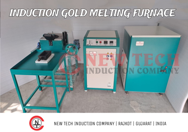 Induction Gold Melting Furnace is based on the latest and most advanced IGBT induction technology.Induction Gold Melting Furnace/Machine is extensively used in Jewellery workshop, Jewellery showroom, Gold casting, Gold refining, Refinery, Bullion, chain making, Bangle making, Retail showrooms, Lab and Research Institute. Technical Details : Input Voltage - 415 VAC Power Supply - Three Phase Melting Material - Gold Brand - NEW TECH Technology - IGBTMax Temperature - 1200 Degree Melting Time - 10 min * Frequency - 50 HZ / 60 HZ Absorbed Power - 12 Kw Capacity of Crucible - 10 Kg Temperature Measurement - K type Cooling Water Temperature - 20 to 30 degree Water Pressure - 3 Bar Maximum Water Flow - 20 Lit/ Min Weight ( with chilling unit ) - 220 Kg Manufacturer - NEW TECH INDUCTION COMPANY