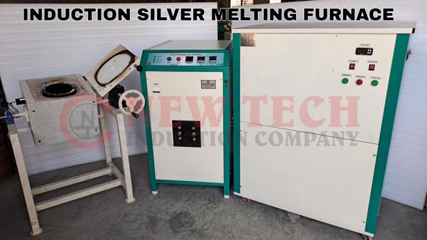 Induction Silver Melting Furnace is based on the latest and most advanced IGBT induction technology.Induction Silver Melting Furnace/Machine is extensively used in Jewellery workshop, Silver casting, Refinery, Bullion, chain making, Bangle making, Lab and Research Institute. Technical Details : Input Voltage - 415 VAC Power Supply - Three Phase Melting Material - SilverBrand - NEW TECH Technology - IGBTMax Temperature - 1150 Degree Melting Time - 40 min * Frequency - 50 HZ / 60 HZ Absorbed Power - 20 Kw Capacity of Crucible - 30 Kg Temperature Measurement - K type Cooling Water Temperature - 20 to 30 degree Water Pressure - 3 Bar Maximum Water Flow - 20 Lit/ Min Weight ( with chilling unit ) - 220 Kg Manufacturer - NEW TECH INDUCTION COMPANY
