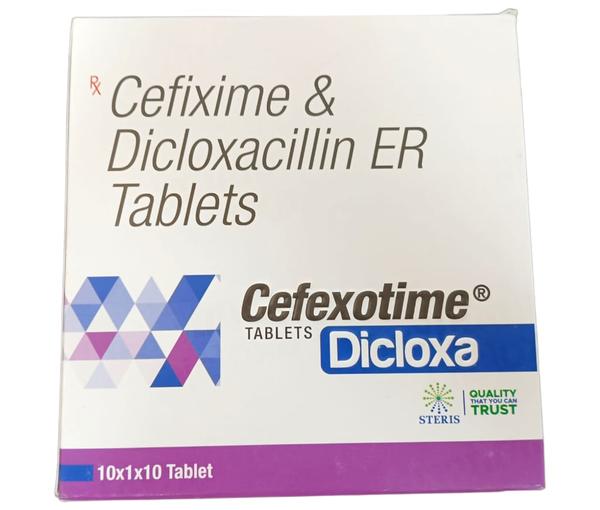 CEFEXOTIME DICLOXA Cefixime (200mg), Dicloxacillin ER (500mg)IntroductionCEFEXOTIME DICLOXA is a potent antibiotic combination therapy that includes Cefixime (200mg) and Dicloxacillin ER (500mg). This medication is designed to combat a broad spectrum of bacterial infections, leveraging the synergistic effects of both antibiotics to enhance efficacy.CompositionCefixime (200mg): A third-generation cephalosporin antibiotic known for its broad-spectrum activity against Gram-positive and Gram-negative bacteria. It works by inhibiting bacterial cell wall synthesis, leading to cell lysis and death.Dicloxacillin ER (500mg): An extended-release form of dicloxacillin, a penicillinase-resistant penicillin. It is particularly effective against penicillinase-producing staphylococci and works by inhibiting cell wall synthesis.Mechanism of ActionCefixime: It binds to penicillin-binding proteins (PBPs) within the bacterial cell wall, disrupting the cross-linking of peptidoglycan chains necessary for cell wall strength and rigidity, resulting in cell lysis.Dicloxacillin: It similarly binds to PBPs, preventing the final transpeptidation step of peptidoglycan synthesis in bacterial cell walls, which is crucial for maintaining cell wall integrity.IndicationsCEFEXOTIME DICLOXA is indicated for the treatment of various bacterial infections, including:Respiratory tract infections (e.g., bronchitis, pneumonia)Urinary tract infections (UTIs)Skin and soft tissue infectionsOtitis mediaSinusitisBone and joint infectionsDosage and AdministrationThe typical dosage for adults is one tablet taken twice daily, with or without food. The duration of treatment depends on the severity and type of infection, usually ranging from 7 to 14 days. It is essential to complete the full course of therapy to prevent the development of antibiotic-resistant bacteria.Side EffectsCommon side effects may include:Gastrointestinal disturbances (nausea, vomiting, diarrhea)Allergic reactions (rash, itching, anaphylaxis in severe cases)Pseudomembranous colitisHepatic dysfunction (elevated liver enzymes)Hematologic effects (eosinophilia, neutropenia)Renal toxicity (in rare cases)PrecautionsAllergy: Patients with a history of allergic reactions to cephalosporins, penicillins, or any other beta-lactam antibiotics should use this medication with caution.Renal Impairment: Dose adjustment may be necessary for patients with renal dysfunction.Pregnancy and Lactation: The safety of this medication in pregnant and breastfeeding women has not been fully established. It should only be used if clearly needed and prescribed by a healthcare provider.Drug InteractionsProbenecid: May increase blood levels of Cefixime.Warfarin: Concomitant use can enhance anticoagulant effects, increasing the risk of bleeding.Methotrexate: Cefixime may reduce renal clearance of methotrexate, increasing its toxicity.Oral Contraceptives: Antibiotics may reduce the efficacy of oral contraceptives, suggesting the need for additional contraceptive measures.ConclusionCEFEXOTIME DICLOXA, with its combination of Cefixime and Dicloxacillin, provides a robust treatment option for various bacterial infections. Its broad-spectrum efficacy, combined with the extended-release formulation, ensures a potent and convenient antibiotic therapy. As with all antibiotics, it is crucial to use this medication as prescribed and complete the full course to prevent the emergence of resistant bacteria and achieve optimal therapeutic outcomes. Always consult with a healthcare professional before starting any new medication.For further information: EMAIL: info@sterispharma.com / contact@sterispharma.com CALL/WHATSAPP: 7877551268, 7849827488 Order NOW