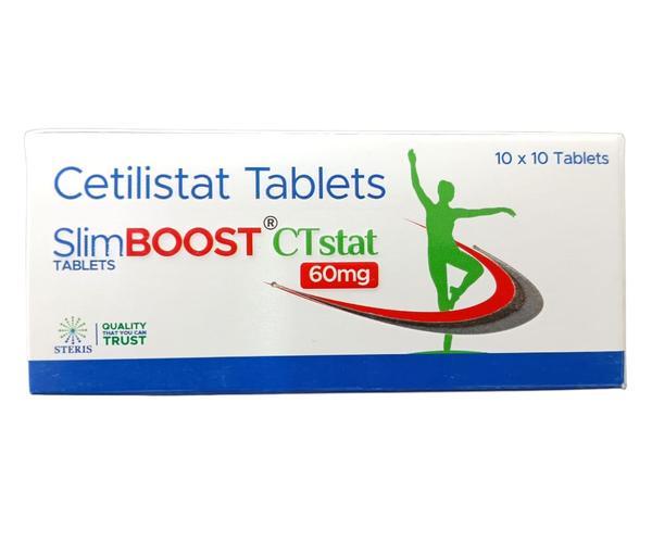 SLIM BOOST CTSTAT 60 Cetilistat (60mg)IntroductionSLIM BOOST CTSTAT 60 is a weight management medication containing Cetilistat (60mg), an oral lipase inhibitor designed to assist in weight reduction in individuals with obesity. By inhibiting the digestion and absorption of dietary fats, Cetilistat helps reduce caloric intake, promoting weight loss when used in conjunction with a reduced-calorie diet and appropriate physical activity.CompositionCetilistat (60mg): A novel lipase inhibitor that targets gastrointestinal lipases, crucial enzymes for fat digestion.Mechanism of ActionCetilistat works by inhibiting pancreatic lipase, an enzyme necessary for the breakdown of triglycerides in the intestine. When lipase activity is blocked, triglycerides from the diet are not hydrolyzed into absorbable free fatty acids and monoglycerides. Instead, undigested triglycerides are excreted, reducing the overall caloric intake and aiding weight loss.IndicationsSLIM BOOST CTSTAT 60 is indicated for:Obesity Management: To assist in weight reduction for obese patients with a body mass index (BMI) of 30 or higher.Weight Loss for Overweight Patients: With a BMI of 27 or higher who also have risk factors such as diabetes, hypertension, or dyslipidemia.Dosage and AdministrationRecommended Dosage: The typical dosage is 60mg taken three times daily with or up to one hour after meals containing fat.Administration: It should be taken with water and in conjunction with a nutritionally balanced, reduced-calorie diet that contains approximately 30% of calories from fat. Adherence to dietary recommendations is crucial to minimize gastrointestinal side effects and enhance weight loss efficacy.Side EffectsCommon side effects may include:Gastrointestinal issues such as oily spotting, flatulence with discharge, fecal urgency, fatty/oily stool, increased defecation, and fecal incontinence.Abdominal pain or discomfortDiarrheaNauseaThese side effects are typically related to the drug's mechanism of action and can often be managed by adhering to the recommended dietary guidelines.PrecautionsChronic Malabsorption Syndrome: Cetilistat should not be used in patients with chronic malabsorption syndrome.Cholestasis: It is contraindicated in patients with cholestasis (a condition where bile flow from the liver is blocked).Fat-Soluble Vitamins: Cetilistat may impair the absorption of fat-soluble vitamins (A, D, E, and K). It is recommended to take a multivitamin supplement at least 2 hours before or after taking Cetilistat.Drug InteractionsCyclosporine: Concomitant use may decrease cyclosporine levels; it should be administered 2 hours before or after Cetilistat.Warfarin: Close monitoring of anticoagulant effects is necessary when co-administered, as Cetilistat may affect vitamin K absorption.Fat-Soluble Vitamins and Supplements: Ensure adequate intake of vitamins A, D, E, and K by taking a multivitamin supplement.ConclusionSLIM BOOST CTSTAT 60, with its active ingredient Cetilistat, offers an effective solution for weight management in obese and overweight individuals. By inhibiting fat absorption, it helps reduce caloric intake, contributing to weight loss when combined with a balanced, reduced-calorie diet and regular physical activity. It is essential to use this medication under the guidance of a healthcare professional to ensure safe and effective weight loss while minimizing potential side effects and nutrient deficiencies. Always adhere to dietary recommendations and monitor for any adverse effects to achieve the best outcomes with SLIM BOOST CTSTAT 60.For further information: EMAIL: info@sterispharma.com / contact@sterispharma.com CALL/WHATSAPP: 7877551268, 7849827488 Order NOW