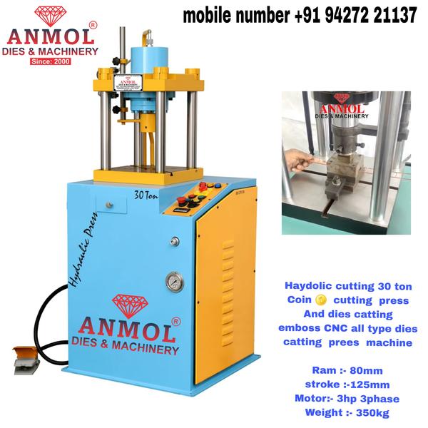 Coin 🪙  cutting  press  And dies catting  emboss CNC all type dies catting  prees  machine  Ram :- 80mmstroke :-125mmMotor:- 3hp 3phase Weight :- 350kg