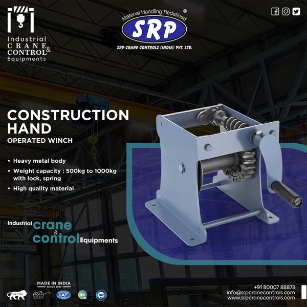 CONSTRUCTION HAND OPERATED WINCH Heavy metal body Weight capacity : - 500 kg to 1 ton