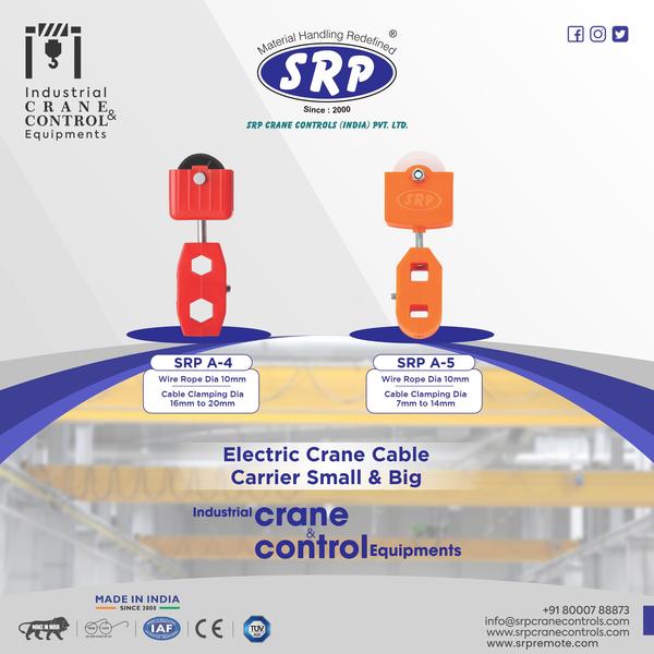 Product Details:Application IndustrialBrand SRPCable Clamping Dia 7 mm to 14 mmWire Rope Dia 10 mmKeeping in mind ever-evolving requirements of our respected clients, we are offering a premium quality array of Wire Rope Cable Carrier.Features:Rust resistancePrecisely designedHigh durabilityAdditional Information:Item Code: SRP A-5