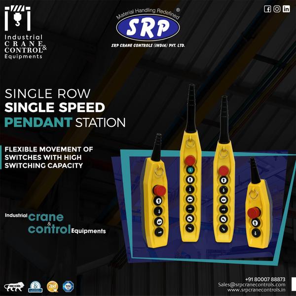 Product Details:Model Name/Number SRP PS-D6AUsage/Application EOT CraneSwitch Type Pendant ButtonColor YellowNumber Of Switch Positions SRP PS-D6AMaterial/Body PlasticBrand SRPOperation Temperature -15 degree C to 70 degree CMax Current 61AEnclosure IP65Power Consumption 12WVoltage 230 - 440 VIt is also Known as Push Button Station.Features:UnbreakableWaterproof1 year guaranteeAdditional Information:Delivery Time: IMMEDIATELY
