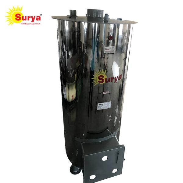 Why SURYA WOOD FIRED HOT WATER Boiler? Advanced water heating system with lowest fuel consumptions. It is affordable and suitable for Domestic purpose, Resorts, Hotels, Hospitals, Hostels, Dairy farms, Poultry farms and etc. In terms of recurring running cost, it is cheaper than any other systems. Most European countries adopt this system.• Modern Storage type water Heater.• Hot Water in just 10 Minutes & Multi floor hot water connection.• Retains heat for 8-10 hrs. also, suitable for hard water.• It works on Wood, Charcoal, Coconut shah, kernels and Agricultural waste.• Rust proof coating & 5 Years Warranty.• No Electricity save your Money. Quality Life of Surya Boiler is up to 15 years. The raw materials used in the boiler is acquired from high quality raw materials supplier like JSW, Jindal and etc. Life span of the Boiler depends on the quality of raw materials used. The Boiler is designed in a way to use only minimum Wood and time to heat. SURYA Wood Fired Boiler stands out for exceptional quality.Accessories• Stand• Gray drawer• Fire bar• Door• Chimney• Temperature gauge• Spring type enclosed safety valves• User manual & Warranty Card Technical Details• Model : 500L • Colour : Silver Ash • Working Pressure : 10kg • Fuel Consumption : 25kg @max load • Total weight : 400kg • Outer tank : 5mm • Inner tank :8&10mm • Diameter :45inch • Height :6.2f • inlet&Outlet : 2inch • Drainage :1.6inch • Place Requirement : 3x3feet • No. Of Hot water Outlet : 20 to 35Rooms • 1L Hot Water 60C : Mixed To 2L of Cold wateHow to maintain Boiler for more life span?• Always Keep Boiler dry• Don’t place your Shampoo, Soap, detergents and etc. on the top of boiler. • Plumbing connection has to be done Without leaking.• Don’t use plastic.• Do not fit non return valve (NRV) • Clean the Ash properly.Dirty, Rusty or Smelly WaterIf your water is smelling off, it is always an indicator of some kind of bacteria growth. You will need to flush your tank.More Time & FuelIt is almost always an indicator of some kind of Dust blockage. Your will need to clean Boiler Exhaust pipe.Why Wood fired water heater is best over other systems? • Wood-fired water heater runs regardless of the weather, whereas a solar water heater cannot run on overcast, wet, or foggy days. • When hard water is present, wood-fired water heaters perform best; solar water heaters are not appropriate for hard water.• Wood-fired water heater is more affordable than an electric one. Operating cost of electric water is high.• Wood Fired water heater helps in muscle relaxation & recovery, relief from headache, improved sleep, reduces body pain and relief stress.