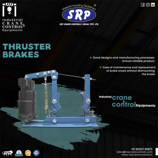 Thruster brake is a device to retard the speed of moving machinery and to stop it accurately to the desired position. Our mill duty Thruster Brakes are suitable for 440 Volts, 3 Phase A.C. supply for a wide range of drum sizes, from 100mm to 600mm dia. Higher sizes can also be supplied against specific requirements.FEATURES :Good designs and manufacturing processes ensure reliable product.Ease of maintenance and replacement of brake shoes without dismounting the brake.