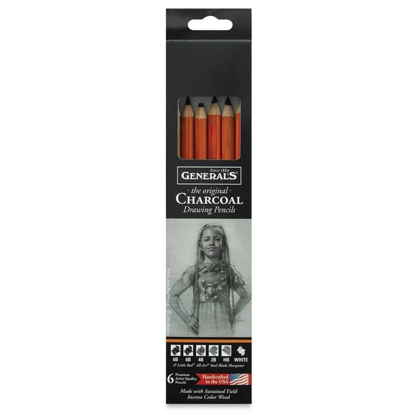 The Generals Charcoal Drawing Pencils Set is a must-have for artists seeking to delve into the captivating world of charcoal drawing.This set includes a diverse range of high-quality charcoal pencils, offering a variety of hardness grades to suit different artistic styles and techniques.From delicate, light lines to bold, expressive strokes, these pencils allow for precise control and exceptional tonal variationThe smooth and creamy texture of the charcoal glides effortlessly across the paper, enabling artists to create rich, deep tones and achieve stunning effects.Whether you're sketching, shading, or creating detailed charcoal artwork, the Generals Charcoal Drawing Pencils Set provides the versatility and quality needed to bring your artistic visions to life.Perfect for both beginners and experienced artists, this set is an essential tool for unlocking the expressive potential of charcoal.Unleash your creativity and elevate your artwork with the Generals Charcoal Drawing Pencils Set.Set Contents : - 2 - 6B Pencils,1 - 4B Pencil,1 - 2B Pencil,1 - HB Pencil,1 - White Pencil,1 - Steel Blade Sharpener.