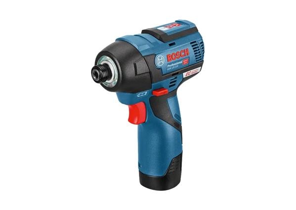 FAIR TRADE CORPORATION (FTC MUMBAI) Authorised Dealers for BOSCH GDR 12 V-EC PROFESSIONAL CORDLESS IMPACT DRIVEROrder Number: 0 601 9E0 0F6FUNCTIONS & KEY FEATURES:-	More lifetime and higher precision while being as compact as ever-	100% longer lifetime due to brushless motor technology and an optimized impact mechanism-	Greater accuracy when screw driving: 2-stage Power Control to prevent over tightening of small screws and a max. Torque of 110 Nm-	Longer runtime due to 2.5 Ah battery packsINCLUDED IN THIS VARIANT:-	2 x 2.0 Ah Battery-	Quick charger GAL 1230 CV-	Order number: 1 600 A00 R44-	Carrying caseTECHNICAL DATAADDITIONAL DATA:-	Torque, max.: 110 Nm-	Battery voltage: 12.0 V-	No-load speed: 0-1,200 rpm-	Battery capacity: 2 Ah-	Weight incl. battery: 0.9 kg-	Tool holder: 1/4'' Hex Uni-	No-load speed (1st level): 0-1,200 rpm-	No-load speed (2nd level): 0-2,600 rpm-	Torque settings: 2-	Impact rate: 0-3,100 bpm-	Impact rate (1st level): 0-2,700 bpm-	Impact rate (2nd level): 0-3,100 bpmTOTAL VIBRATION VALUES (TIGHTENING SCREWS AND NUTS OF MAXIMUM PERMITTED SIZE)-	Vibration emission value ah: 10 m/s²-	Uncertainty K: 1.5 m/s²TIGHTENING SCREWS AND NUTS OF MAXIMUM PERMITTED SIZE-	Vibration emission value ah: 10 m/s²-	Uncertainty K: 1.5 m/s²The A-rated noise level of the power tool is typically as follows: Sound pressure level 87 dB(A); Sound power level 100 dB(A). Uncertainty K= 3 dB.