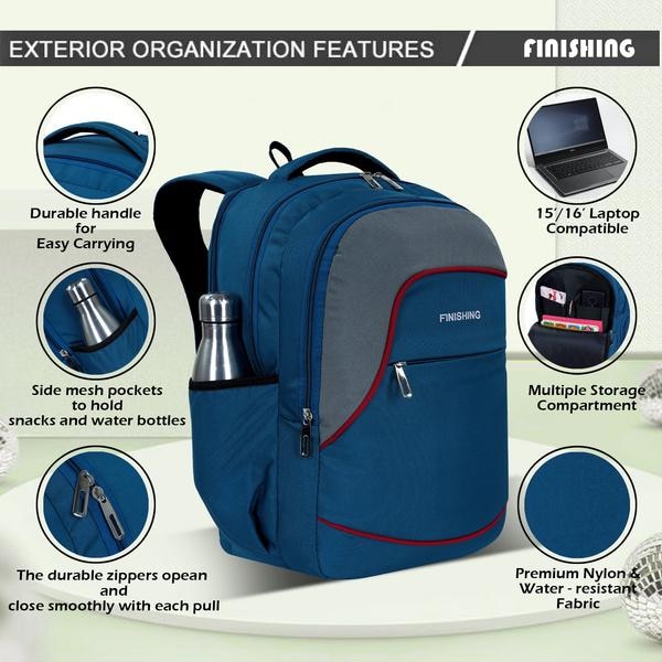 Finishing Bag - Would you like recommendations on specific brands or models that fit these criteria, or do you need help with something else related to this type of backpack Laptop Compartment: A dedicated section to securely store your laptop.Wallet Pocket: A small pocket designed to hold a wallet for easy access.5 Zipper Compartments: Multiple compartments for organization and storage.Heavy Duty Material: Durable material for long-lasting use.Cherry Cord: Likely refers to the color or a design element of the backpack