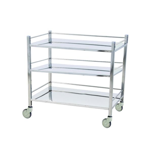 Specifications:-• Overall Approximate Seat Size: 680L X 450 W X 820 H• Frame work of stainless steel tubes mounted on four 50 mm dia swiveling castors• There are 3 stainless steel shelves with three side railings on top shelf.• Optional: Pre-treated and epoxy powder coatedHospital Furniture Manufacturer in India/Gurgaon/Delhi NCRBest Medical furniture supplier/Manufacture in Gurgaon/Delhi NCRHospital Medical Equipments supplier/Manufacture in Gurgaon/Delhi NCR