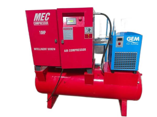 Pioneers in the industry, we offer rotary screw air compressor, screw air compressor, silent compressor, industrial rotary screw air compressor and 30 hp screw compressor from India.Product Details:Horse Power 7.5 HPBrand MECCompressor Technology Screw CompressorModel Name/Number M5Discharge Pressure 8 KgAir Tank Capacity 500 LitreMaximum Flow Rate 0-20 cfmThe basic principle of a screw compressor is as the male and female rotors are rotating in opposite direction they draw air in between them. As the air progresses along the rotors the air is compressed as the volume space between the rotors decreases, hence creating compressed air that is displace to the outlet.