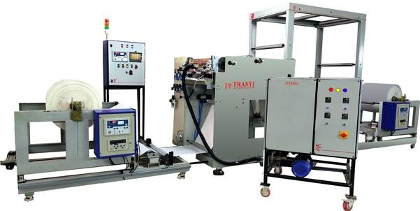This machine is designed to make EVA hot melt adhesive film. The Eva hot melt film consist of wax, tackifying resin, EVA resin and auxiliary agent. It is heated and coated on the release liner in the molten form. After passing it through the chilling roll it will get solidified and a film is formed. This film has the characteristics of high bonding strength, good thermal stability, fracture resistance and High tension.