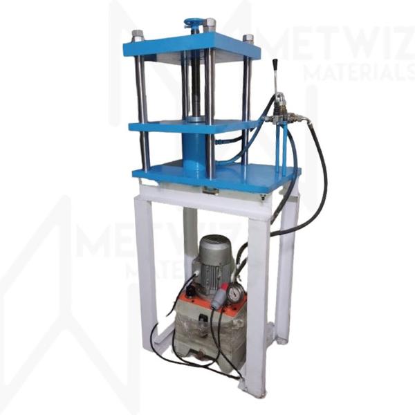 •	Capacity: 25 Ton •	Digitally set Compaction Time, •	Automatic Decompression and Holding Time. •	Interchangeable Die Set. •	Auto Ejection of Pellet. •	Protection for Overheating/ Loading of Oil. •	Normal Operating Pressure: 150bar or Higher. •	Hydraulic Pump Capacity: 3LPM at 250bar or Higher. •	Option to Mount Pellet Breaker for Reusable Pellet Rings. •	Power Required: 3 Phase 50Hz with Neutral and Earth.