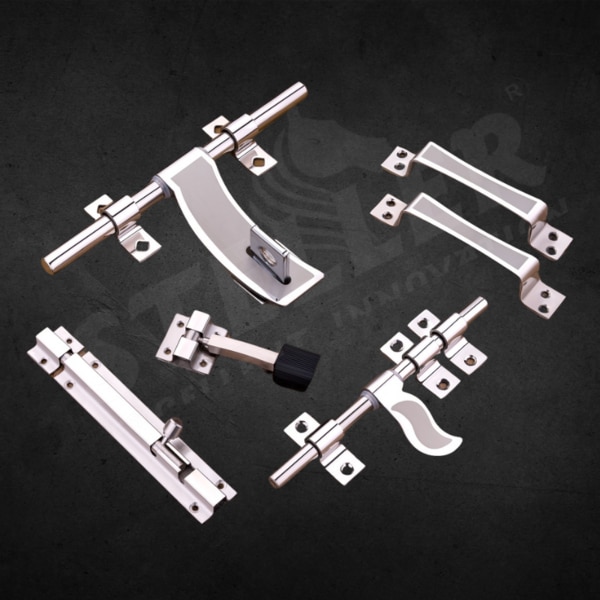 Upgrade your space with our SS Stainless Steel Premium Cut Door Kit, a complete solution for unmatched security and style. This meticulously crafted kit features a high-quality stainless steel construction that promises exceptional durability and resistance to corrosion, ensuring your doors remain as sturdy and secure as the day they were installed. The premium cut finish provides a sleek, modern look that complements any décor, adding a touch of sophistication to both residential and commercial settings.The kit includes everything you need for a secure and reliable door installation:• 1 AL-Drop with a premium cut for a flawless finish,• 2 AL-Drop clamps for secure attachment,• 1 AL-Drop lock clamp to enhance security,• 1 Towerbolt for additional locking strength,• 1 Door stopper to prevent damage and wear,• 1 latch with 3 latch clamps for a firm closure,• 2 handles designed for comfort and easy grip.Each component in this kit is engineered for precision and durability, offering superior performance and a longer lifespan. The versatile design makes it perfect for various door types, ensuring functionality and ease of installation. Whether you're upgrading your home or outfitting a commercial property, this complete door kit meets all your needs with elegance and efficiency.Invest in the SS Stainless Steel Premium Cut Door Kit today and experience the perfect blend of style, security, and durability. Transform your doors into a testament of quality craftsmanship and innovative design!