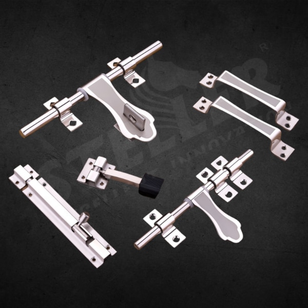 Upgrade your space with our SS Stainless Steel Premium Cut Door Kit, a complete solution for unmatched security and style. This meticulously crafted kit features a high-quality stainless steel construction that promises exceptional durability and resistance to corrosion, ensuring your doors remain as sturdy and secure as the day they were installed. The premium cut finish provides a sleek, modern look that complements any décor, adding a touch of sophistication to both residential and commercial settings.The kit includes everything you need for a secure and reliable door installation:• 1 AL-Drop with a premium cut for a flawless finish,• 2 AL-Drop clamps for secure attachment,• 1 AL-Drop lock clamp to enhance security,• 1 Towerbolt for additional locking strength,• 1 Door stopper to prevent damage and wear,• 1 latch with 3 latch clamps for a firm closure,• 2 handles designed for comfort and easy grip.Each component in this kit is engineered for precision and durability, offering superior performance and a longer lifespan. The versatile design makes it perfect for various door types, ensuring functionality and ease of installation. Whether you're upgrading your home or outfitting a commercial property, this complete door kit meets all your needs with elegance and efficiency.Invest in the SS Stainless Steel Premium Cut Door Kit today and experience the perfect blend of style, security, and durability. Transform your doors into a testament of quality craftsmanship and innovative design!