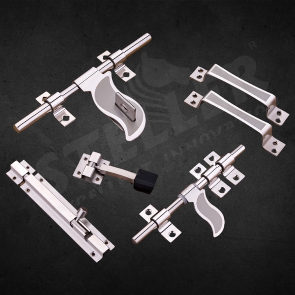 Upgrade your space with our SS Stainless Steel Premium Cut Door Kit, a complete solution for unmatched security and style. This meticulously crafted kit features a high-quality stainless steel construction that promises exceptional durability and resistance to corrosion, ensuring your doors remain as sturdy and secure as the day they were installed. The premium cut finish provides a sleek, modern look that complements any décor, adding a touch of sophistication to both residential and commercial settings.The kit includes everything you need for a secure and reliable door installation:• 1 AL-Drop with a premium cut for a flawless finish,• 2 AL-Drop clamps for secure attachment,• 1 AL-Drop lock clamp to enhance security,• 1 Towerbolt for additional locking strength,• 1 Door stopper to prevent damage and wear,• 1 latch with 3 latch clamps for a firm closure,• 2 handles designed for comfort and easy grip.Each component in this kit is engineered for precision and durability, offering superior performance and a longer lifespan. The versatile design makes it perfect for various door types, ensuring functionality and ease of installation. Whether you're upgrading your home or outfitting a commercial property, this complete door kit meets all your needs with elegance and efficiency.Invest in the SS Stainless Steel Premium Cut Door Kit today and experience the perfect blend of style, security, and durability. Transform your doors into a testament of quality craftsmanship and innovative design!