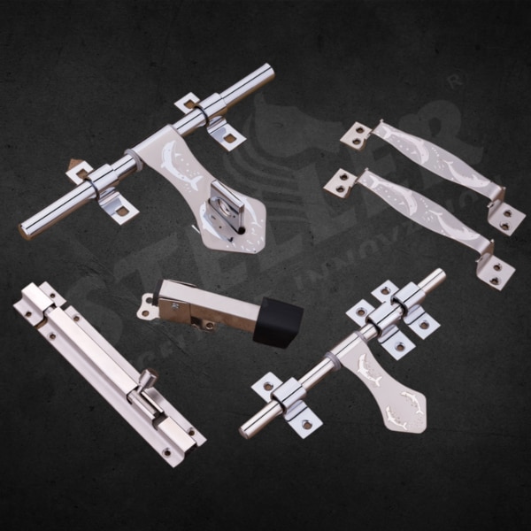 Upgrade your space with our SS Stainless Steel Premium Cut Door Kit, a complete solution for unmatched security and style. This meticulously crafted kit features a high-quality stainless steel construction that promises exceptional durability and resistance to corrosion, ensuring your doors remain as sturdy and secure as the day they were installed. The premium cut finish provides a sleek, modern look that complements any décor, adding a touch of sophistication to both residential and commercial settings.The kit includes everything you need for a secure and reliable door installation:• 1 AL-Drop with a premium cut for a flawless finish,• 2 AL-Drop clamps for secure attachment,• 1 AL-Drop lock clamp to enhance security,• 1 Towerbolt for additional locking strength,• 1 Door stopper to prevent damage and wear,• 1 latch with 3 latch clamps for a firm closure,• 2 handles designed for comfort and easy grip.Each component in this kit is engineered for precision and durability, offering superior performance and a longer lifespan. The versatile design makes it perfect for various door types, ensuring functionality and ease of installation. Whether you're upgrading your home or outfitting a commercial property, this complete door kit meets all your needs with elegance and efficiency.Invest in the SS Stainless Steel Premium Cut Door Kit today and experience the perfect blend of style, security, and durability. Transform your doors into a testament of quality craftsmanship and innovative design!