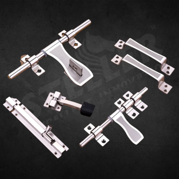 Upgrade your space with our SS Stainless Steel Premium Cut Door Kit, a complete solution for unmatched security and style. This meticulously crafted kit features a high-quality stainless steel construction that promises exceptional durability and resistance to corrosion, ensuring your doors remain as sturdy and secure as the day they were installed. The premium cut finish provides a sleek, modern look that complements any décor, adding a touch of sophistication to both residential and commercial settings.The kit includes everything you need for a secure and reliable door installation:• 1 AL-Drop with a premium cut for a flawless finish,• 2 AL-Drop clamps for secure attachment,• 1 AL-Drop lock clamp to enhance security,• 1 Towerbolt for additional locking strength,• 1 Door stopper to prevent damage and wear,• 1 latch with 3 latch clamps for a firm closure,• 2 handles designed for comfort and easy grip.Each component in this kit is engineered for precision and durability, offering superior performance and a longer lifespan. The versatile design makes it perfect for various door types, ensuring functionality and ease of installation. Whether you're upgrading your home or outfitting a commercial property, this complete door kit meets all your needs with elegance and efficiency.Invest in the SS Stainless Steel Premium Cut Door Kit today and experience the perfect blend of style, security, and durability. Transform your doors into a testament of quality craftsmanship and innovative design!