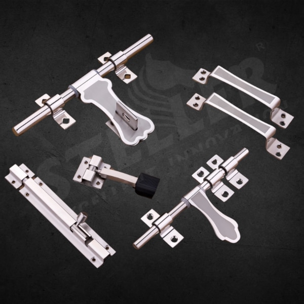 Upgrade your space with our SS Stainless Steel Premium Cut Door Kit, a complete solution for unmatched security and style. This meticulously crafted kit features a high-quality stainless steel construction that promises exceptional durability and resistance to corrosion, ensuring your doors remain as sturdy and secure as the day they were installed. The premium cut finish provides a sleek, modern look that complements any décor, adding a touch of sophistication to both residential and commercial settings.The kit includes everything you need for a secure and reliable door installation:• 1 AL-Drop with a premium cut for a flawless finish,• 2 AL-Drop clamps for secure attachment,• 1 AL-Drop lock clamp to enhance security,• 1 Towerbolt for additional locking strength,• 1 Door stopper to prevent damage and wear,• 1 latch with 3 latch clamps for a firm closure,• 2 handles designed for comfort and easy grip.Each component in this kit is engineered for precision and durability, offering superior performance and a longer lifespan. The versatile design makes it perfect for various door types, ensuring functionality and ease of installation. Whether you're upgrading your home or outfitting a commercial property, this complete door kit meets all your needs with elegance and efficiency.Invest in the SS Stainless Steel Premium Cut Door Kit today and experience the perfect blend of style, security, and durability. Transform your doors into a testament of quality craftsmanship and innovative design!