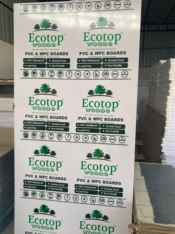 Ecotop Woods PVC-WPC Boards are 100% waterproof, Termite proof, Fire Retardant and Eco friendly products. Available thickness are 6MM, 8MM, 10MM, 12MM, 15MM, 17MM & 24MM. Standard Size is 8x4 ft.