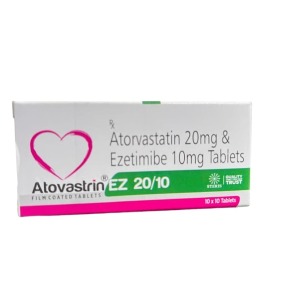ATOVASTRIN EZ 20/10 Atrovastatin Calcium (20mg), Ezetimibe IP (10mg)Managing cholesterol levels is crucial for maintaining heart health and reducing the risk of cardiovascular diseases. ATOVASTRIN EZ 20/10 is a powerful combination medication designed to help individuals effectively manage their cholesterol levels. By combining two potent cholesterol-lowering agents, Atorvastatin Calcium and Ezetimibe, this medication offers a comprehensive approach to reducing harmful cholesterol in the body. Key Benefits: Comprehensive Cholesterol Control: ATOVASTRIN EZ 20/10 effectively lowers LDL cholesterol and triglycerides, while also modestly increasing HDL cholesterol, providing a balanced approach to managing cholesterol levels.Dual Mechanism of Action: The combination of Atorvastatin and Ezetimibe targets cholesterol production in the liver and absorption in the intestines, offering a more thorough reduction in cholesterol levels.Cardiovascular Protection: By lowering cholesterol levels, ATOVASTRIN EZ 20/10 helps reduce the risk of heart attacks, strokes, and other cardiovascular events associated with high cholesterol.Convenient Dosage: The fixed-dose combination makes it easier for patients to adhere to their treatment regimen, improving overall effectiveness. How Does It Work? ATOVASTRIN EZ 20/10 works through a dual mechanism to reduce cholesterol levels:Atorvastatin Calcium inhibits HMG-CoA reductase, an enzyme in the liver responsible for producing cholesterol. By blocking this enzyme, Atorvastatin reduces the production of cholesterol, particularly LDL cholesterol, and increases the liver's ability to remove LDL cholesterol from the blood.Ezetimibe works by inhibiting the absorption of cholesterol in the small intestine. This reduces the amount of cholesterol delivered to the liver, prompting the liver to take up more cholesterol from the blood, thereby lowering overall cholesterol levels.Together, these actions significantly reduce the levels of LDL cholesterol and triglycerides while slightly increasing HDL cholesterol, providing a comprehensive approach to managing cholesterol. Directions for Use: Dosage: Take ATOVASTRIN EZ 20/10 exactly as prescribed by your healthcare provider. The typical dosage is one tablet daily, with or without food.Timing: It's recommended to take the medication at the same time each day to maintain consistent levels in your bloodstream.Swallowing: Swallow the tablet whole with water. Do not crush, chew, or break the tablet, as this may affect the drug's effectiveness.Adherence: Continue taking ATOVASTRIN EZ 20/10 even if you feel well. High cholesterol usually does not have symptoms, so it’s essential to maintain your medication schedule to manage cholesterol effectively. Side Effects: While ATOVASTRIN EZ 20/10 is generally well-tolerated, some individuals may experience side effects. Common side effects include:Muscle Pain or Weakness: Statins like Atorvastatin may cause muscle-related issues. If you experience unexplained muscle pain, tenderness, or weakness, contact your healthcare provider.Digestive Issues: Some users may experience stomach pain, diarrhea, or indigestion. These symptoms are usually mild and temporary.Headache: Headaches are a possible side effect and can be managed with over-the-counter pain relievers if necessary.Elevated Liver Enzymes: Routine monitoring of liver function may be necessary, as ATOVASTRIN EZ 20/10 can cause an increase in liver enzymes. For further information: EMAIL: info@sterispharma.com / contact@sterispharma.com CALL/WHATSAPP: 7877551268, 7849827488 Order NOW