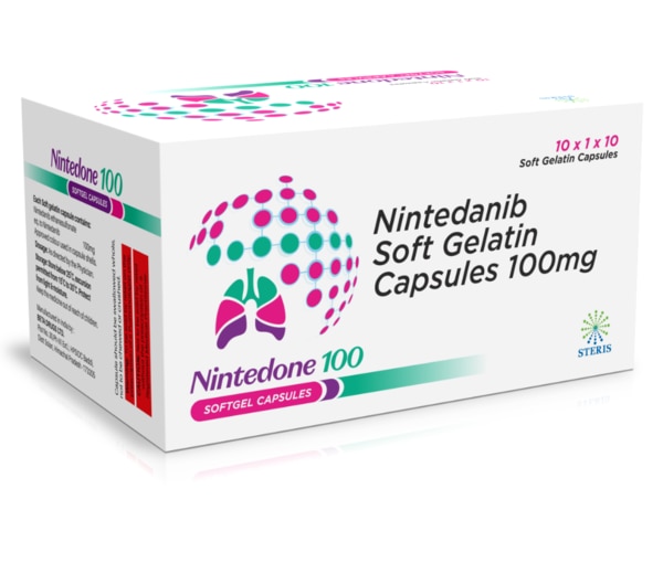 NINTEDONE 100 Nintedanib (100 mg)NINTEDONE 100 is a potent pharmaceutical formulation containing Nintedanib, a key ingredient known for its efficacy in treating idiopathic pulmonary fibrosis (IPF) and other fibrotic lung diseases. Nintedanib works by inhibiting multiple pathways that lead to fibrosis, making it a crucial medication for managing progressive lung conditions. This product is designed to slow the progression of these diseases, helping patients maintain lung function and improve their quality of life. Key Ingredients: Nintedanib (100 mg): Nintedanib is a tyrosine kinase inhibitor that targets multiple receptors involved in the fibrotic process, including the platelet-derived growth factor receptor (PDGFR), fibroblast growth factor receptor (FGFR), and vascular endothelial growth factor receptor (VEGFR). By inhibiting these pathways, Nintedanib reduces the formation of fibrous tissue, thereby slowing disease progression. Key Benefits: Slows Disease Progression: Nintedanib 100 mg is clinically proven to slow the decline in lung function in patients with idiopathic pulmonary fibrosis, extending the time before the disease becomes more severe.Reduces Exacerbations: This medication decreases the frequency of acute exacerbations, which are sudden worsenings of symptoms that can lead to hospitalization.Improves Quality of Life: By managing the symptoms and progression of IPF, NINTEDONE 100 helps patients maintain their daily activities and overall well-being. How Does It Work?Nintedanib, the active ingredient in NINTEDONE 100, works by inhibiting the activity of tyrosine kinases, enzymes involved in the signaling pathways that lead to fibrosis. Specifically, Nintedanib blocks the receptors for platelet-derived growth factor, fibroblast growth factor, and vascular endothelial growth factor, which are key players in the development of fibrotic tissue. By interrupting these pathways, Nintedanib reduces the formation of scar tissue in the lungs, thereby slowing the progression of IPF and other fibrotic diseases. Directions for Use: Dosage: The recommended dosage of NINTEDONE 100 is one capsule taken twice daily, approximately 12 hours apart, with food. It is important to follow the prescribed dosage and not to alter or discontinue use without consulting a healthcare provider.Administration: Swallow the capsule whole with a glass of water. Do not crush or chew the capsule, as this may affect the absorption and efficacy of the medication. Side Effects:As with any medication, NINTEDONE 100 may cause side effects. Common side effects include:Gastrointestinal Issues: Diarrhea, nausea, vomiting, and abdominal pain are the most frequently reported side effects.Liver Enzyme Elevations: Some patients may experience elevated liver enzymes, which should be monitored regularly.Decreased Appetite: A reduction in appetite and weight loss may occur in some patients.Fatigue: Tiredness and weakness are common, particularly during the initial stages of treatment.Bleeding Events: There is an increased risk of bleeding, especially in patients taking anticoagulants. For further information: EMAIL: info@sterispharma.com / contact@sterispharma.com CALL/WHATSAPP: 7877551268, 7849827488 Order NOW