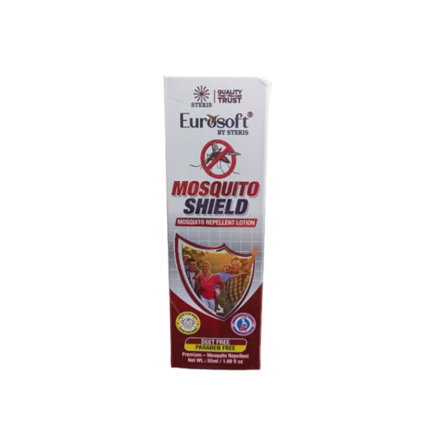 EUROSOFT MOSQUITO SHIELD is a cutting-edge mosquito repellent lotion designed to provide effective, long-lasting protection against mosquitoes. Formulated with powerful and skin-friendly ingredients, it not only protects from insect bites but also nourishes and moisturizes the skin. Suitable for all skin types, this product ensures a safe and comfortable outdoor experience without the worry of mosquito bites. Key Ingredients: Aqoa/DM Water/ EUA: Acts as the base for the formula, providing hydration and smooth application.Ethyl Butylacetylaminoproionate: A highly effective mosquito repellent agent known for its ability to repel mosquitoes for extended periods.Cetearyl Alcohol and Ceteareth-20: Emollients that help in smooth application and maintain skin’s moisture balance.Caprylic/Capric Triglyceride: A skin-conditioning agent that helps in maintaining softness and smoothness.Glycerol Monostearate: An emulsifying agent that prevents separation of ingredients, ensuring consistent application.Butyrospermum Parkii (Shea) Butter: Provides deep moisturization, soothing dry skin and enhancing skin barrier function.Glycerin: A humectant that draws moisture into the skin, keeping it hydrated.Xylityglucoside, Anhydroxylitol, Xylitol: Skin-conditioning agents that enhance the hydration levels and improve skin texture.Vitamin E Acetate: A potent antioxidant that protects the skin from damage while promoting skin healing.Phenoxyethanol and Ethylhexylglycerin: Mild preservatives that prevent the growth of harmful microorganisms in the product.Perfume: Provides a pleasant scent without overpowering.Disodium EDTA: A stabilizing agent that enhances the effectiveness of the formula by binding to metals. Key Benefits: Long-Lasting Mosquito Protection: The active ingredient, Ethyl Butylacetylaminoproionate, ensures hours of protection from mosquitoes, allowing users to enjoy outdoor activities worry-free.Hydrating and Nourishing: With ingredients like Shea Butter and Glycerin, the product provides deep hydration, keeping the skin soft and moisturized.Gentle on Skin: Formulated with skin-friendly ingredients, EUROSOFT MOSQUITO SHIELD is suitable for all skin types, including sensitive skin.Non-Greasy: Thanks to the presence of lightweight emollients like Caprylic/Capric Triglyceride, the lotion absorbs quickly without leaving a greasy residue.Antioxidant Protection: Enriched with Vitamin E, the lotion not only protects from mosquitoes but also shields the skin from environmental damage.Pleasant Scent: Infused with a mild perfume, the lotion leaves a refreshing fragrance that enhances the user experience. How Does It Work?EUROSOFT MOSQUITO SHIELD works by creating a protective barrier on the skin, repelling mosquitoes effectively. The active ingredient, Ethyl Butylacetylaminoproionate, is a potent mosquito repellent that disrupts the mosquito’s ability to sense its host, preventing bites. Additionally, ingredients like Cetearyl Alcohol and Ceteareth-20 ensure that the lotion spreads evenly across the skin, forming a uniform shield that lasts for hours. With added moisturizing and antioxidant benefits, it keeps the skin hydrated and protected. Directions for Use: Apply an even layer of EUROSOFT MOSQUITO SHIELD to all exposed areas of skin before outdoor activities.Reapply as needed, especially after excessive sweating or swimming.Avoid applying directly to the face. Instead, apply the lotion to your hands first and gently pat it onto the face.For children, apply to an adult’s hands first, then spread evenly on the child’s skin, avoiding the hands and eyes. Side Effects:EUROSOFT MOSQUITO SHIELD is formulated to be gentle and suitable for all skin types. However, some individuals may experience mild skin irritation or allergic reactions. If irritation occurs, discontinue use and consult a healthcare professional. Avoid contact with eyes, and do not ingest. Keep out of reach of children.