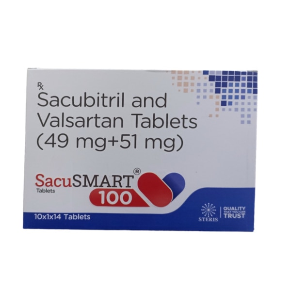 SACUSMART 10 is a combination medication that contains Sacubitril (49 mg) and Valsartan (51 mg), two potent active ingredients used primarily for managing heart failure. This combination is designed to improve heart function, lower the risk of hospitalization, and enhance the quality of life in patients with chronic heart failure by reducing the strain on the heart. SACUSMART 10 is often prescribed for individuals who need both blood pressure control and heart protection. Key Ingredients: Sacubitril (49 mg): Sacubitril is a neprilysin inhibitor that helps in the dilation of blood vessels, promoting better blood flow and reducing the strain on the heart.Valsartan (51 mg): Valsartan is an angiotensin II receptor blocker (ARB), which helps in lowering blood pressure by blocking the action of angiotensin, a substance that tightens blood vessels, leading to improved heart function and reduced hypertension. Key Benefits: Improves Heart Function: SACUSMART 10 is clinically proven to improve heart pumping efficiency in patients with heart failure.Reduces Hospitalizations: It decreases the likelihood of heart failure-related hospital admissions by managing symptoms more effectively.Blood Pressure Management: Valsartan’s ARB action helps in lowering blood pressure, which further reduces the stress on the heart.Slows Disease Progression: By improving circulation and reducing the heart’s workload, SACUSMART 10 helps in delaying the progression of heart failure.Enhances Quality of Life: Patients often experience reduced symptoms such as shortness of breath and fatigue, allowing for a better quality of life. How Does It Work? SACUSMART 10 works by combining two mechanisms:Sacubitril inhibits neprilysin, an enzyme that breaks down substances like natriuretic peptides which dilate blood vessels and promote sodium excretion. This action helps reduce the blood pressure and the workload on the heart.Valsartan, as an ARB, blocks the effects of angiotensin II, preventing blood vessel constriction and reducing blood pressure. Together, these actions improve blood flow, reduce strain on the heart, and help manage heart failure more effectively. Directions for Use: Dosage: The dosage is determined by the healthcare provider based on the patient’s condition and medical history. It is typically taken orally, twice daily.With or Without Food: SACUSMART 10 can be taken with or without food. Swallow the tablet whole with water.Compliance: For best results, take SACUSMART 10 consistently at the same time each day. Do not stop taking the medication without consulting your healthcare provider. Side Effects: While SACUSMART 10 is generally well-tolerated, some patients may experience side effects such as:Dizziness or lightheadedness (especially when standing up too quickly)CoughFatigueHypotension (low blood pressure)Kidney function changesElevated potassium levels (hyperkalemia)