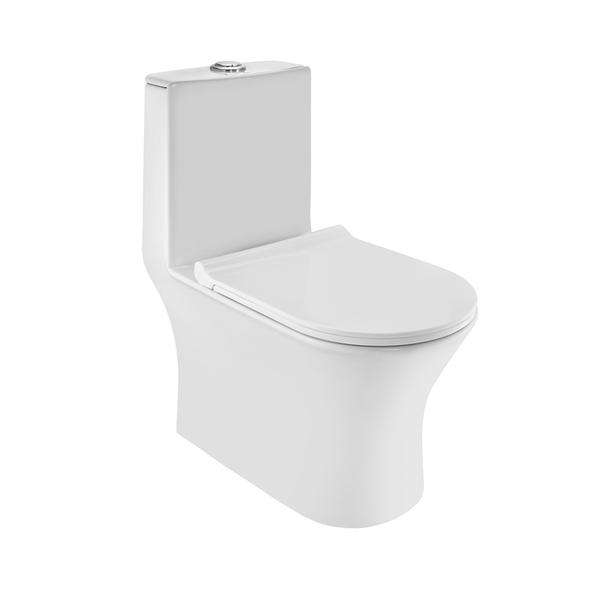 Range : Continental SeriesCode : CNS-WHT-853S300SPPSMDescription : Rimless Single Piece WC With PP Soft Close Slim Seat Cover, Hinges, Dual Flush Cistern Fittings, Fixing Accessories And Accessories Set, Size: 370x690x750 mm, S Trap- 300 mm