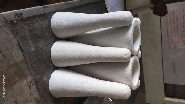 Ceramic fibre cone is made by vacuum forming process using ceramic fiber. These cone are hard and slightly flexible helps to stop the flow of molten aluminium from the furnace. The advantage of this ceramic fiber cone is that it is easy to control the flow of liquid metal by plugging and removal operations it is not fragile. It makes the casting process easy and safe.Ceramic cone are good thermal shock resistant and can be used in direct contact with flame.