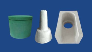 KSG Ceramic Fibre Shapes are available in a wide variety of shape configurations. These shapes are processed from alumina silica fibers for applications at temperature up to 1400°C . To match ceramic fiber special shapes to specific applications, material compositions can be varied with different fillers and chemicals to produce special characteristics such as high strength, density and molten metal non-wetability. These shapes are manufactured based on customer drawing.
