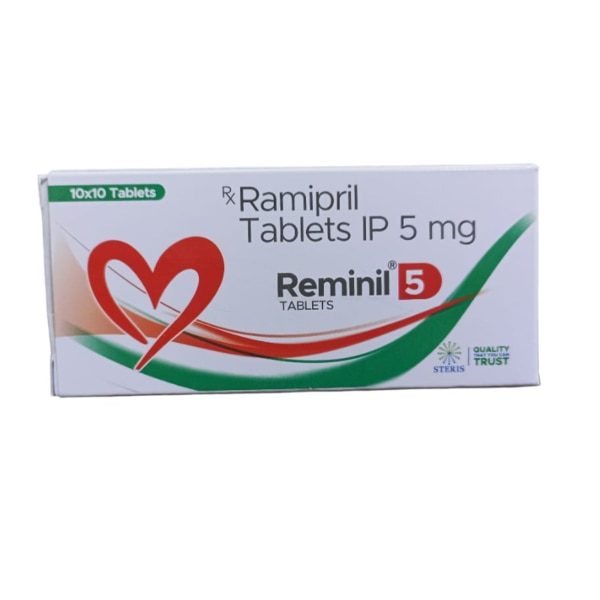 REMINIL 5 contains Ramipril 5 mg, an angiotensin-converting enzyme (ACE) inhibitor, commonly prescribed for managing high blood pressure (hypertension) and treating heart failure. By helping relax blood vessels, REMINIL 5 enables smoother blood flow, reducing strain on the heart and lowering blood pressure. It also plays a critical role in preventing strokes, heart attacks, and kidney problems by maintaining optimal cardiovascular function. Key Ingredients: Ramipril (5 mg): An ACE inhibitor that reduces blood pressure and prevents complications related to hypertension and heart failure. Key Benefits: Blood Pressure Control: REMINIL 5 helps lower high blood pressure, reducing the risk of heart attacks and strokes.Heart Failure Treatment: This medication supports better heart function, making it easier for the heart to pump blood efficiently.Kidney Protection: By lowering blood pressure, Ramipril helps protect the kidneys, especially in patients with diabetes or other conditions that can lead to kidney damage.Reduced Risk of Cardiovascular Events: Long-term use can prevent severe cardiovascular complications such as heart failure or stroke. How Does It Work? Ramipril works by blocking the activity of the angiotensin-converting enzyme (ACE), which is responsible for narrowing blood vessels. By inhibiting this enzyme, REMINIL 5 relaxes the blood vessels, allowing blood to flow more freely and reducing the workload on the heart. This results in lower blood pressure, improved blood circulation, and reduced risk of heart and kidney issues. Directions for Use: Dosage: Take one tablet of REMINIL 5 as prescribed by your doctor, usually once daily.With or Without Food: This medication can be taken with or without food.Regular Intake: It is crucial to take the medicine at the same time each day to maintain consistent levels in the body.Do Not Skip: Even if you feel well, continue to take the medication to keep your blood pressure in check. Side Effects: Common side effects of REMINIL 5 include:Dizziness or lightheadedness (especially when starting the medication)Dry coughFatigueHeadache