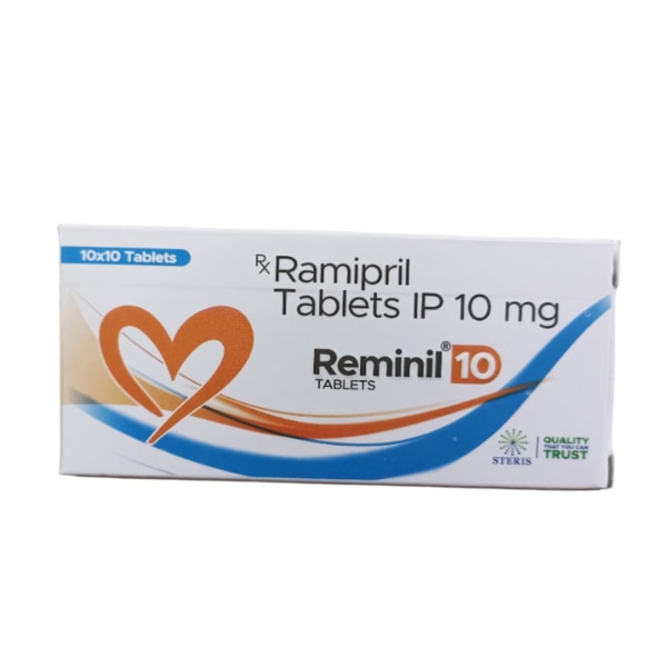 REMINIL 10 contains Ramipril 10 mg, a powerful medication used primarily to treat high blood pressure (hypertension) and prevent associated complications like heart attacks, strokes, and kidney problems. As an ACE inhibitor (Angiotensin-Converting Enzyme inhibitor), it helps to relax blood vessels, making it easier for the heart to pump blood, thereby lowering blood pressure. REMINIL 10 is also used to improve survival rates in patients who have experienced a heart attack and to manage heart failure symptoms. Key Ingredients: Ramipril (10 mg): The active ingredient, Ramipril, is a well-known ACE inhibitor that plays a critical role in managing cardiovascular conditions by relaxing blood vessels and reducing strain on the heart. Key Benefits: Blood Pressure Control: REMINIL 10 effectively lowers high blood pressure, reducing the risk of heart attacks, strokes, and kidney damage.Heart Failure Management: This medication is used to improve heart function in individuals with heart failure, reducing the likelihood of hospitalization.Post-Heart Attack Recovery: Ramipril helps enhance survival rates in patients who have suffered a heart attack, preventing further cardiovascular complications.Kidney Protection: By reducing blood pressure, REMINIL 10 also provides protective benefits for the kidneys, particularly in individuals with diabetes. How Does It Work? Ramipril works by inhibiting the action of the angiotensin-converting enzyme (ACE), which is responsible for the production of a substance that tightens blood vessels. By blocking this enzyme, Ramipril allows blood vessels to relax and widen, which helps to lower blood pressure and reduce the workload on the heart. This mechanism also supports improved blood flow, benefiting both heart health and kidney function. Directions for Use: Dosage: REMINIL 10 should be taken exactly as prescribed by your healthcare provider. The usual dose for hypertension and heart failure is once daily. The dosage may vary depending on the patient's condition and response to the medication.Administration: The tablet should be swallowed whole with water and can be taken with or without food. It is advisable to take the medication at the same time every day to maintain consistent levels in your bloodstream. Side Effects: While REMINIL 10 is generally well-tolerated, some individuals may experience side effects, including:Dizziness or lightheadedness: This may occur as your body adjusts to the medication.Cough: A persistent dry cough is a common side effect of ACE inhibitors.Fatigue: Some users may experience tiredness or weakness.Nausea: Mild gastrointestinal discomfort can occur.Low Blood Pressure: Some patients may experience hypotension (low blood pressure), especially after the first dose.Allergic Reactions: In rare cases, individuals may develop allergic reactions like rash, itching, or swelling.