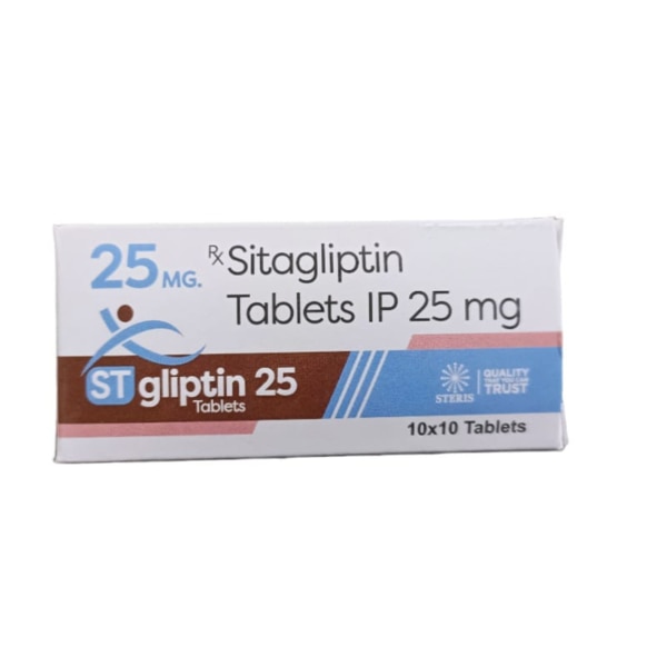 ST GLIPTIN 25 is a pharmaceutical product containing Sitagliptin, an effective medication used to control blood sugar levels in individuals with Type 2 diabetes mellitus. It belongs to a class of drugs known as DPP-4 inhibitors (dipeptidyl peptidase-4 inhibitors). This medication is often prescribed in combination with other antidiabetic drugs or diet and exercise plans to help manage blood sugar levels and reduce the risk of complications associated with diabetes, such as heart disease, nerve damage, and kidney problems. Key Ingredients: Sitagliptin Tablet IP 25 mg: The active ingredient Sitagliptin works by increasing the levels of incretin hormones, which help regulate insulin production in response to meals. It also lowers the amount of glucose produced by the liver. Key Benefits: Effective Blood Sugar Control: ST GLIPTIN 25 helps to manage blood sugar levels in adults with Type 2 diabetes, especially when used alongside proper diet and exercise.Minimal Risk of Hypoglycemia: Unlike some other diabetes medications, Sitagliptin generally does not cause hypoglycemia (low blood sugar) when used alone.Promotes Healthy Insulin Levels: Sitagliptin helps enhance the body’s natural release of insulin after meals, improving overall glucose management.Supports Heart Health: Maintaining stable blood sugar levels can reduce the risk of cardiovascular complications, making it an important part of a diabetes management plan. How Does It Work? ST GLIPTIN 25 (Sitagliptin) works by inhibiting the DPP-4 enzyme, which is responsible for breaking down incretin hormones. These hormones play a key role in regulating blood glucose levels by stimulating insulin release and decreasing glucose production in the liver. By inhibiting DPP-4, Sitagliptin increases the levels of active incretin hormones, leading to better control over blood sugar levels, especially after meals. Directions for Use: Dosage: The recommended dose is typically 25 mg taken once daily, as directed by your healthcare provider. This dosage may be adjusted based on the individual's health condition and response to treatment.Method: ST GLIPTIN 25 can be taken with or without food. Swallow the tablet whole with a glass of water. To achieve the best results, it's important to take the medication at the same time each day.Consistency: It's essential to continue taking ST GLIPTIN 25 as prescribed, even if you feel well. Do not stop the medication without consulting your doctor. Side Effects: While ST GLIPTIN 25 is generally well-tolerated, some individuals may experience side effects such as:Nausea or diarrheaHeadacheUpper respiratory tract infectionsSore throatJoint pain