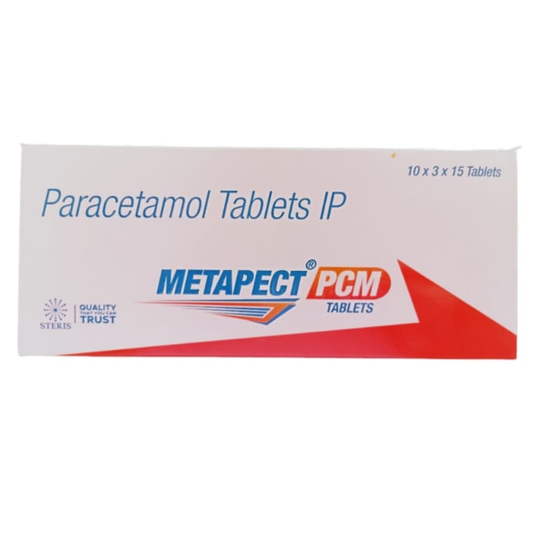 METAPECT PCM is a widely used medication formulated with Paracetamol 650 mg. It is primarily used to relieve pain and reduce fever. This product is trusted for its efficacy in treating a range of conditions, from headaches and muscle pain to fever associated with common colds and flu. METAPECT PCM is an essential in any medicine cabinet, offering fast-acting relief with minimal side effects when used as directed. Key Ingredients: Paracetamol (650 mg): The active ingredient in METAPECT PCM, Paracetamol, is well-known for its analgesic (pain-relieving) and antipyretic (fever-reducing) properties. It is widely used in both over-the-counter and prescription medications for treating mild to moderate pain and fever. Key Benefits: Pain Relief: Effective in relieving various types of mild to moderate pain, including headaches, toothaches, muscle aches, and back pain.Fever Reduction: Helps lower body temperature in cases of fever, offering relief during colds, flu, and other infections.Fast Acting: Provides quick relief, typically within 30 minutes to an hour of ingestion.Safe for Most: When taken as directed, Paracetamol is safe for most people, making it a go-to solution for pain and fever management. How Does It Work? Paracetamol works by blocking the production of certain chemicals in the brain called prostaglandins, which cause pain and inflammation. It acts on the hypothalamus, the part of the brain responsible for regulating body temperature, helping to reduce fever. Unlike NSAIDs (non-steroidal anti-inflammatory drugs), Paracetamol is gentle on the stomach and does not cause gastric irritation, making it suitable for a wide range of users. Directions for Use: Dosage: Take one tablet (650 mg) every 4-6 hours as needed for pain or fever relief. Do not exceed the recommended dose of 4000 mg (or six tablets) in 24 hours unless directed by a physician.Administration: Swallow the tablet whole with water, preferably after meals to avoid any potential stomach upset.Consultation: Always consult a doctor before use if you have liver or kidney issues or are taking other medications. Side Effects: While METAPECT PCM is generally well-tolerated, some individuals may experience mild side effects, including:Nausea or VomitingDizzinessAllergic Reactions (rash, itching, swelling)Liver Damage (in case of overdose or prolonged use) If you experience any severe side effects or symptoms of an allergic reaction, discontinue use immediately and consult a healthcare provider.