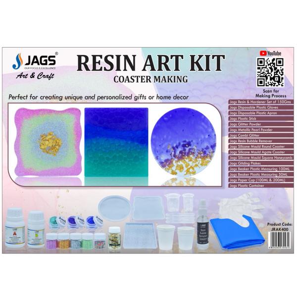 Includes crystal-clear resin & hardener for flawless creations (150ml).Variety of silicone coaster molds: round, square, and agate designs.Sparkling embellishments: glitter powder, combi glitter, metallic pearls.Luxurious touch: gilding flakes for an extra wow factor. Easy to use with disposable gloves, apron, and mixing tools.Perfect for beginners - includes bubble remover and storage container.Elevate your home decor with this all-inclusive DIY Resin Coaster Kit! Create beautiful and functional coasters with crystal-clear resin & hardener (150ml) and versatile silicone molds - round, square, and stunning agate designs. This kit provides everything you need to get started, including disposable gloves, an apron, and mixing tools for a mess-free experience. Add a touch of luxury with glitter powder, combi glitter, metallic pearl powder, and even gilding flakes! Don't worry about imperfections - a bubble remover is included. This beginner-friendly kit comes with a handy storage container to keep everything organized!